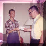 Fern - presenting cheque (we collected) to Fr Om.jpg (124792 bytes)